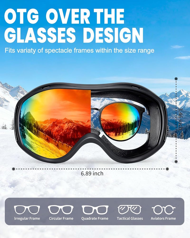 AVV Store Ski Goggles UV Protection, Anti-Fog Snowboard Snow Goggles OTG for Men Women Adults & Youths - Image 2